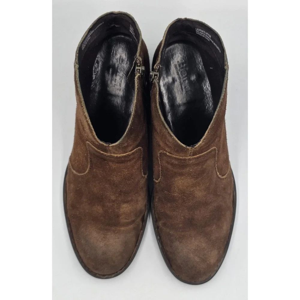 Born Womens 9.5M Ankle Boots Distressed Cognac Suede Leather Zip Booties